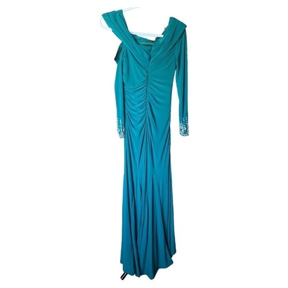 NWOT MAC DUGGAL BEADED CUFF DROP SHOULDER FAUX WRAP GOWN - Picture 3 of 8